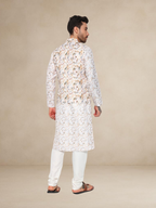 Ivory Printed Kurta Pyjama with Nehru Jacket