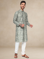 Olive Green Floral Kurta Pyjama Set Geometric