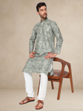 Olive Green Floral Kurta Pyjama Set Geometric