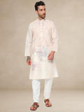 Pastel Pink Floral Printed Kurta Pyjama Set for Men