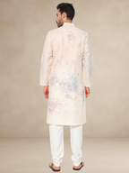 Pastel Pink Floral Printed Kurta Pyjama Set for Men