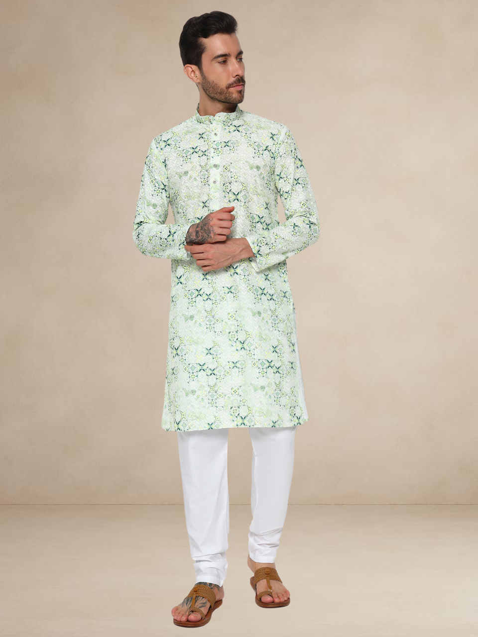 Mint Green Mehndi Kurta Pyjama Set for Men