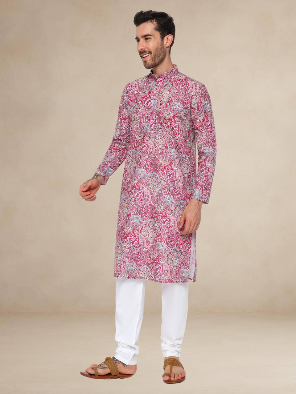 Floral Printed Kurta Pyjama Set Pink