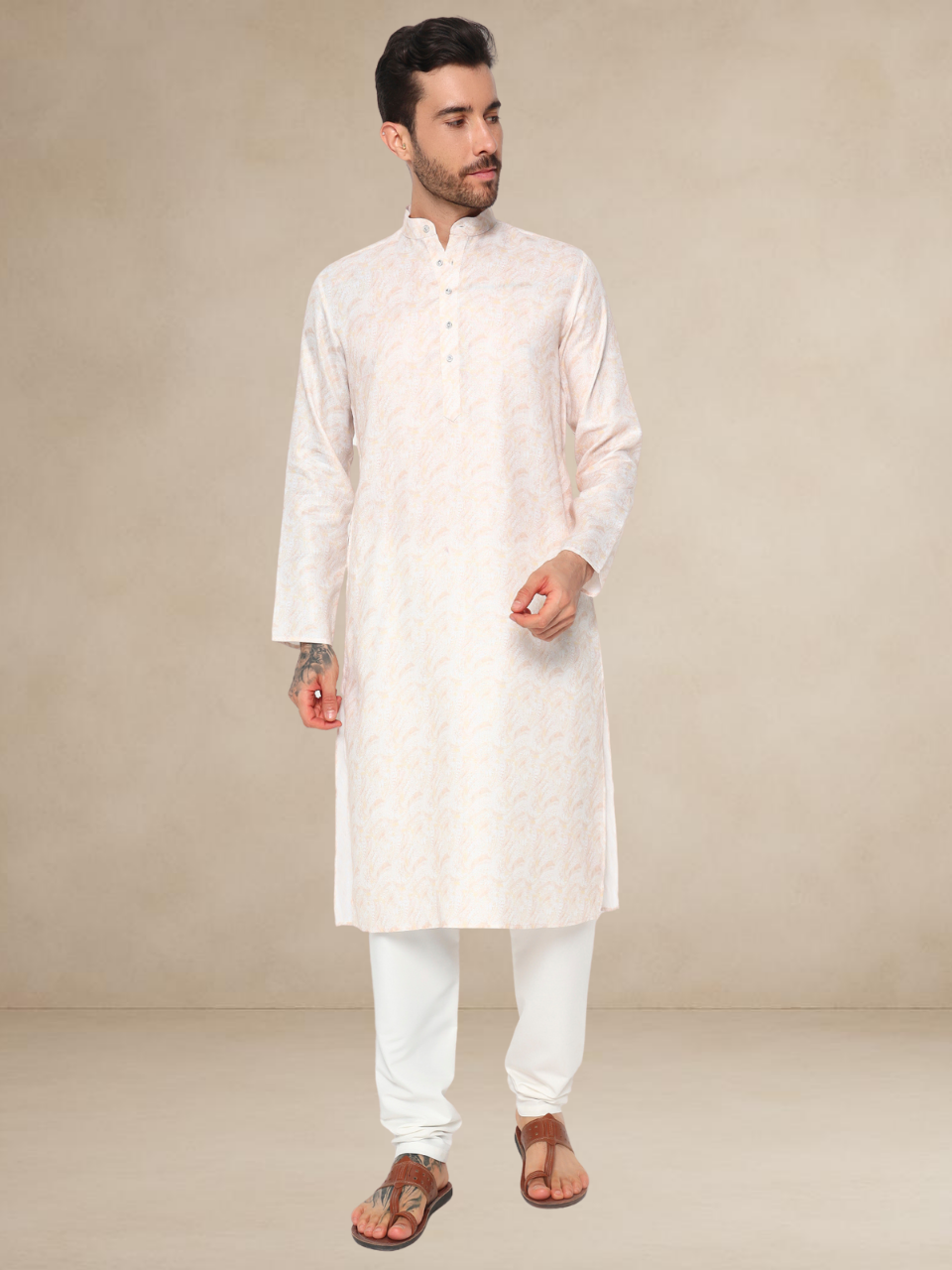 Ivory Kurta Pyjama with Mustard Nehru Jacket