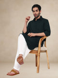 Dark Green Textured Button-Up Pathani Suit