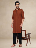 Rust Brown Waffle-Textured Popover Pathani Suit