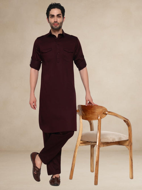 Military Style Pathani Suits Maroon
