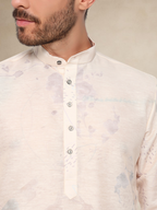 Pastel Pink Floral Printed Kurta Pyjama Set for Men