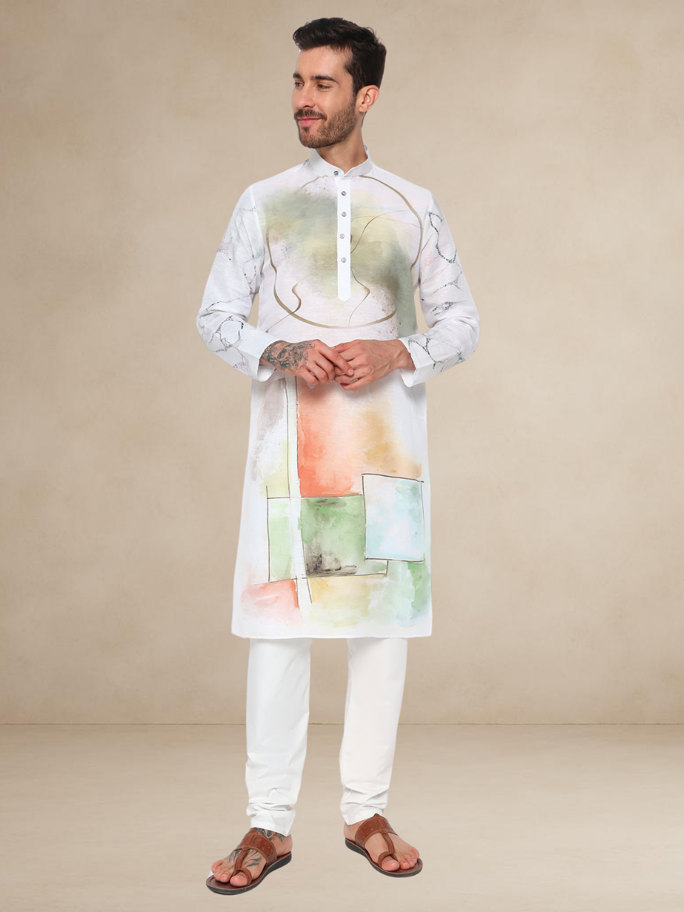 Abstract Block Print Kurta Pyjama Set for Men Abstract I Abstract I