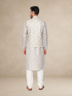 Sage Green Printed Kurta Pyjama with Nehru Jacket