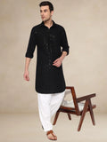 Midnight Majesty – Black Embroidered Pathani Suit
