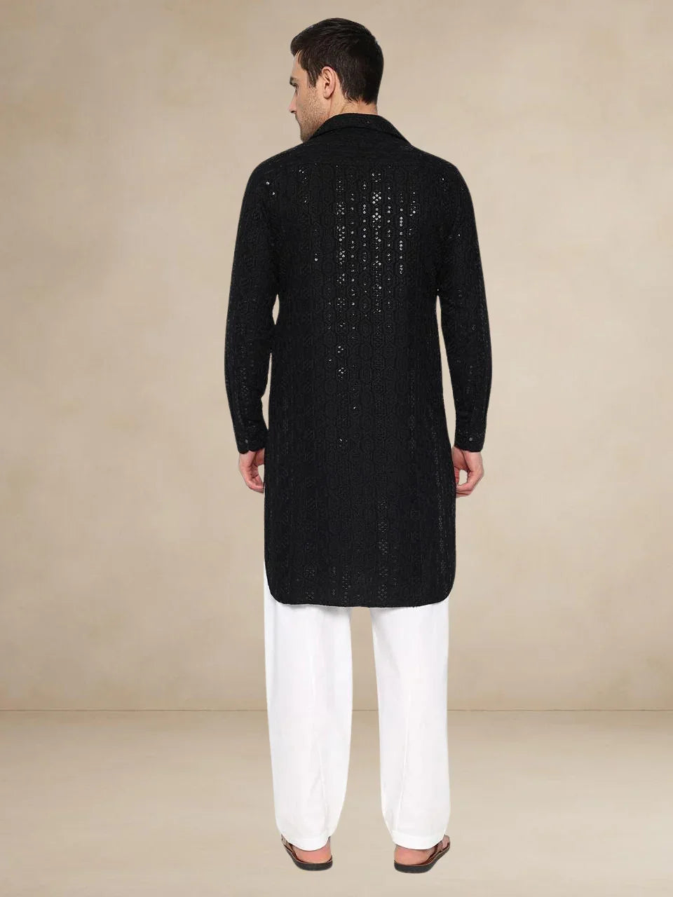 Midnight Majesty – Black Embroidered Pathani Suit