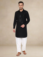 Midnight Majesty – Black Embroidered Pathani Suit