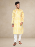 Printed Haldi Kurta Pyjama Set for Men Lemon Yellow