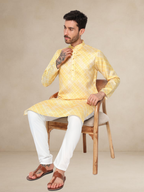 Printed Haldi Kurta Pyjama Set for Men Lemon Yellow