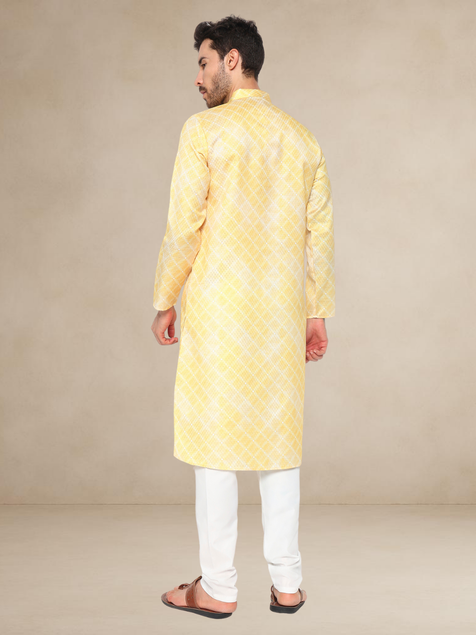 Printed Haldi Kurta Pyjama Set for Men Mustard 2XL