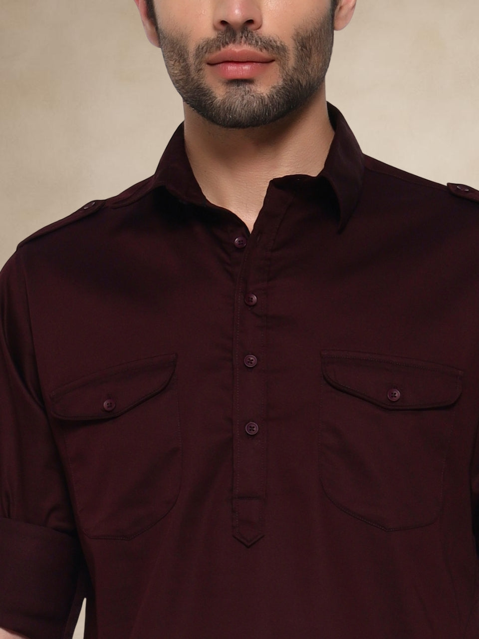 Military Style Pathani Suits Maroon