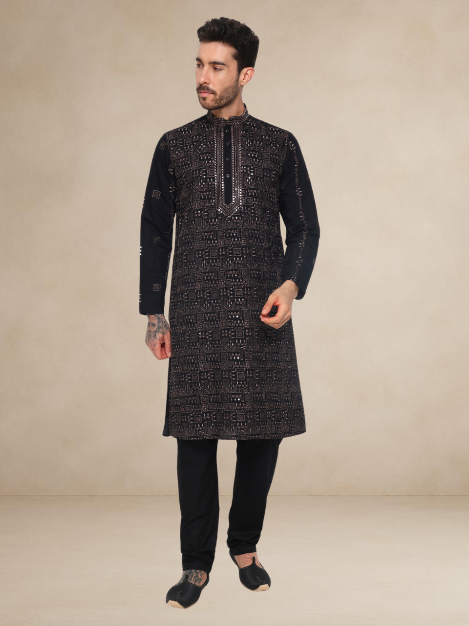 Black Embroidered Kurta Pyjama Set
