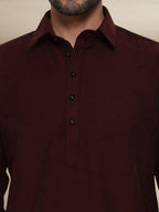 Maroon Abstract-Embroidered Popover Pathani Suit