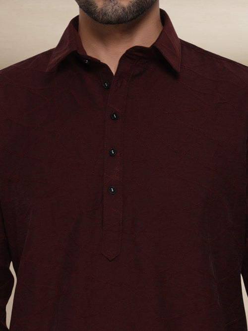 Abstract-Embroidered Pathani Suit - Maroon for men by Bettino — view 2