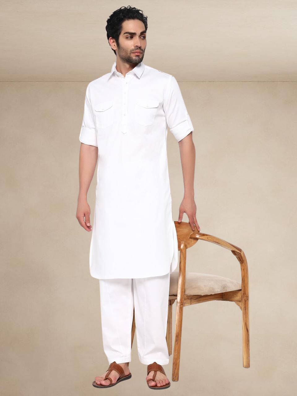 Military Style Pathani Suits White
