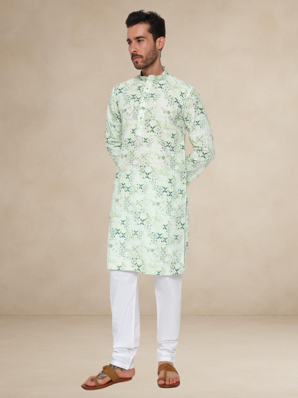 Mint Green Mehndi Kurta Pyjama Set for Men