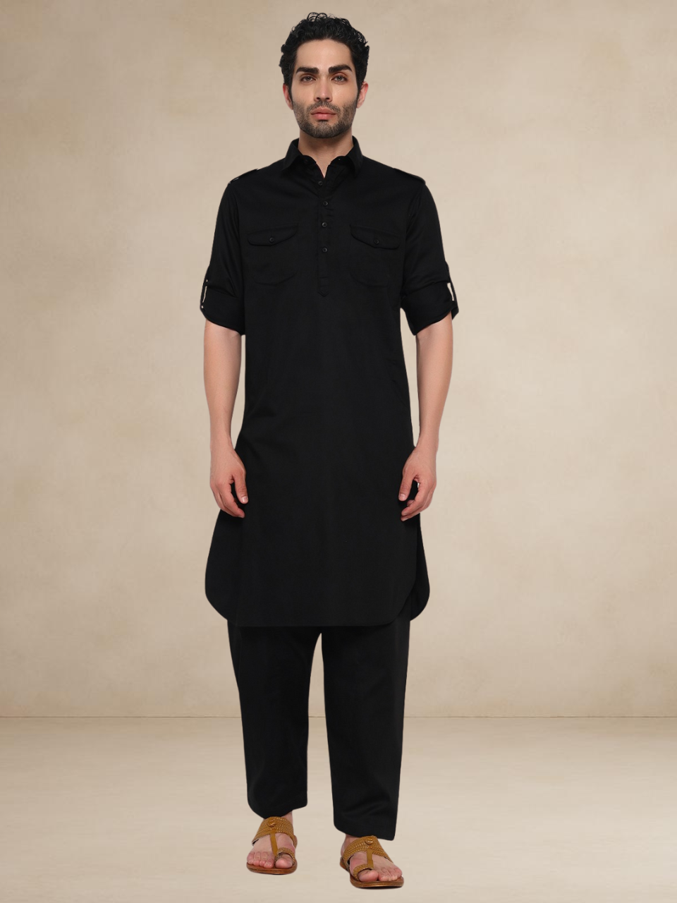 Military Style Pathani Suits Black