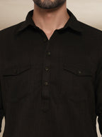 Textured Utility Pathani Suit Olive Brown