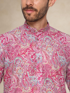 Floral Printed Kurta Pyjama Set Pink
