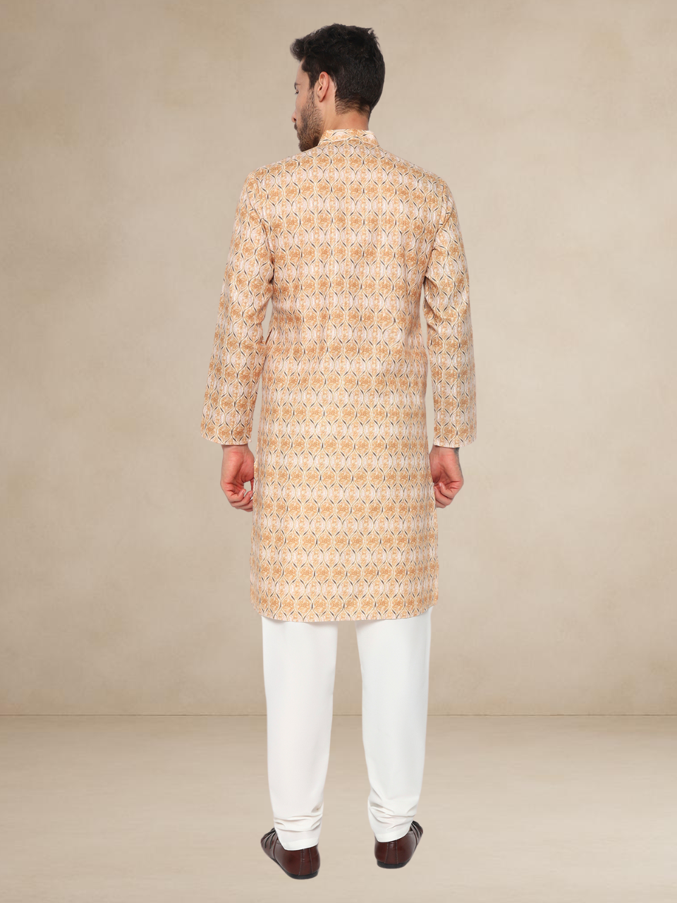 Yellow Printed Kurta Pyjama Set for Men