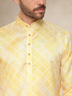 Printed Haldi Kurta Pyjama Set for Men Lemon Yellow