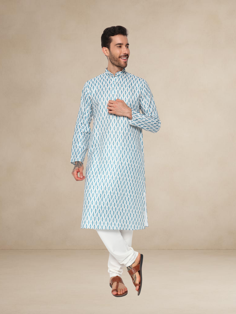 Emerald Geometric Kurta Pyjama with Nehru Jacket