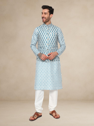 Emerald Geometric Kurta Pyjama with Nehru Jacket