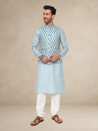 Emerald Geometric Kurta Pyjama with Nehru Jacket