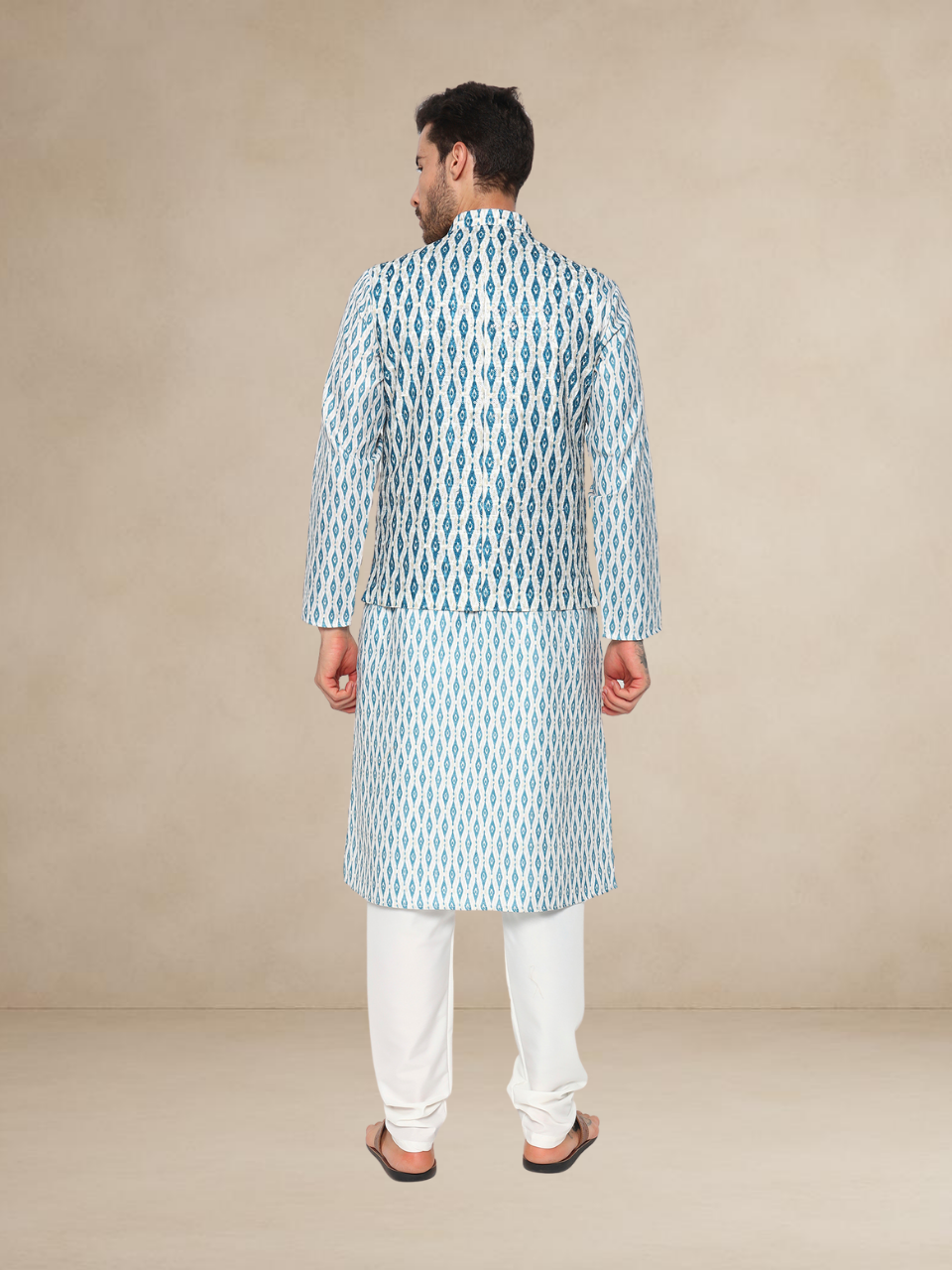Emerald Geometric Kurta Pyjama with Nehru Jacket