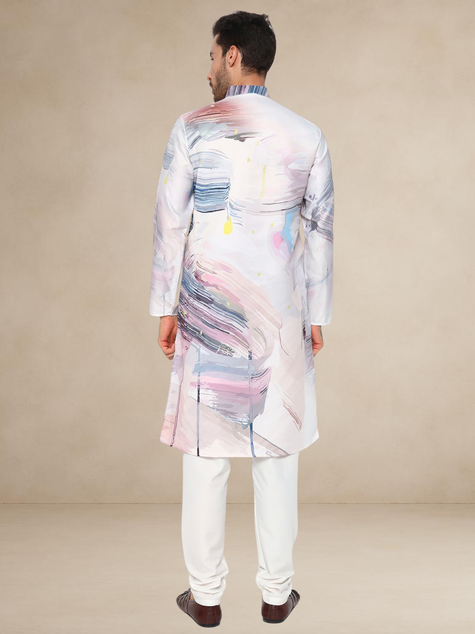 Multicolour Abstract Brushstroke Kurta Pyjama Set for Men