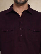 Textured Utility Pathani Suit Wine
