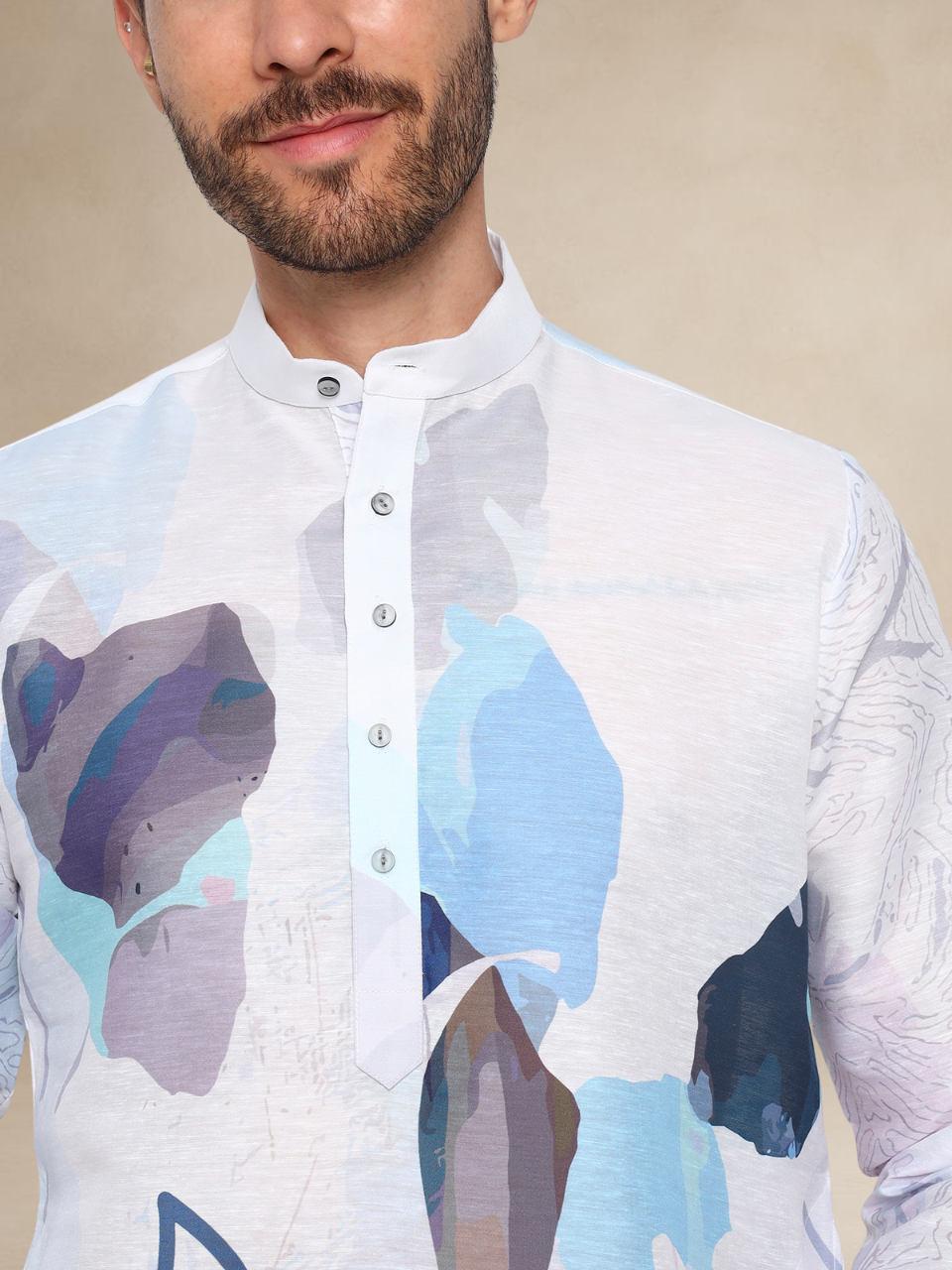 Printed Kurta Pyjama Set for Men Floral Design