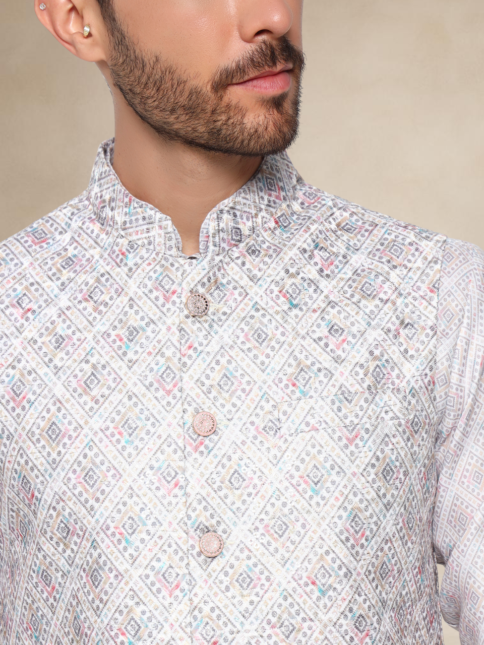 Stone Kurta Pyjama Set with Nehru Jacket