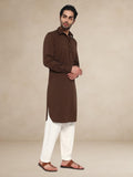 Brown Textured Button-Up Pathani Suit