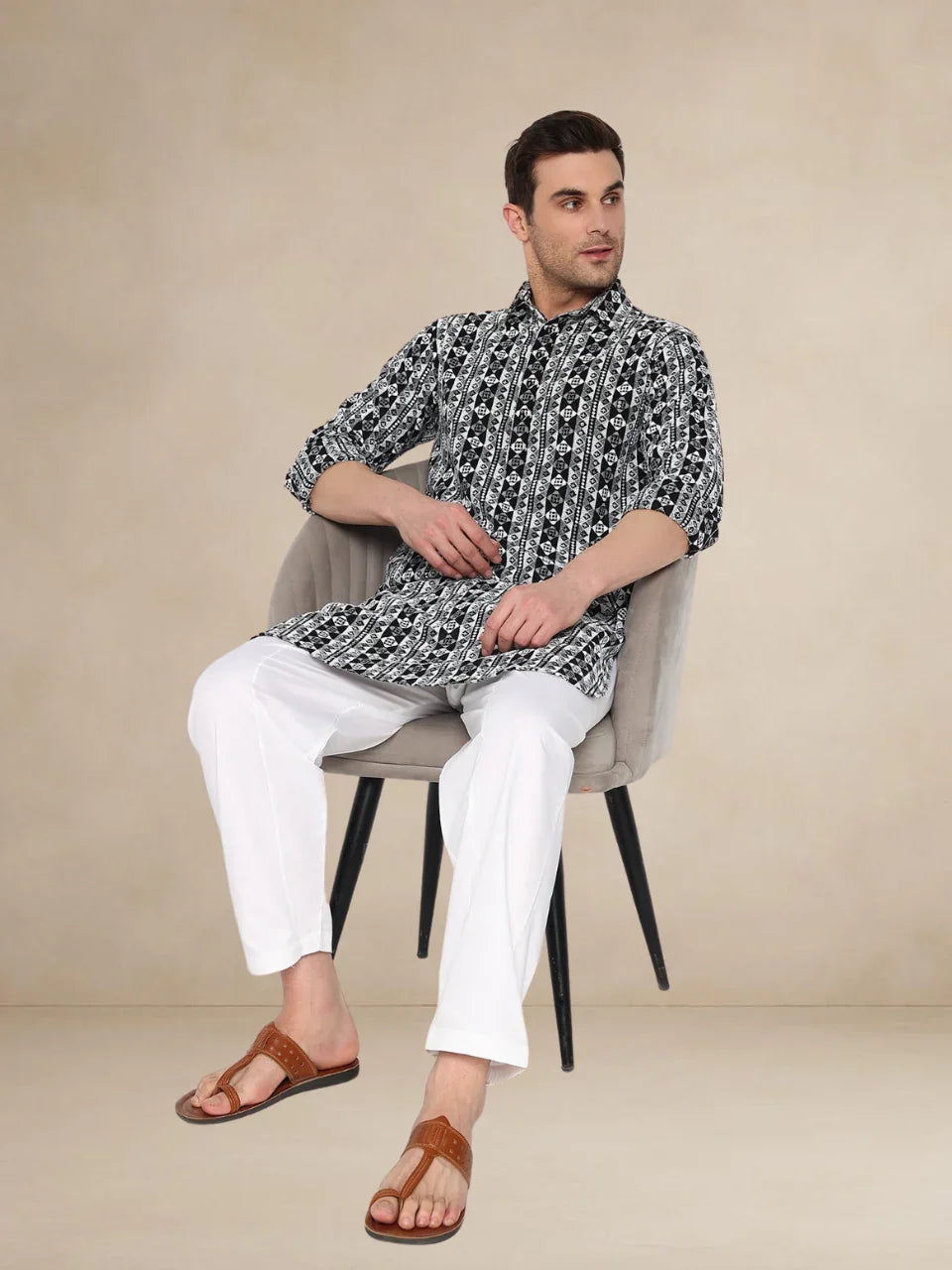 Bettino Men's Cotton Pathani Suit- Ethnic Printed
