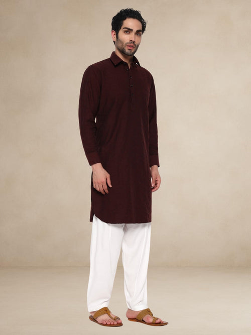Abstract-Embroidered Pathani Suit - Maroon for men by Bettino — front view
