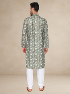Olive Green Floral Kurta Pyjama Set Geometric