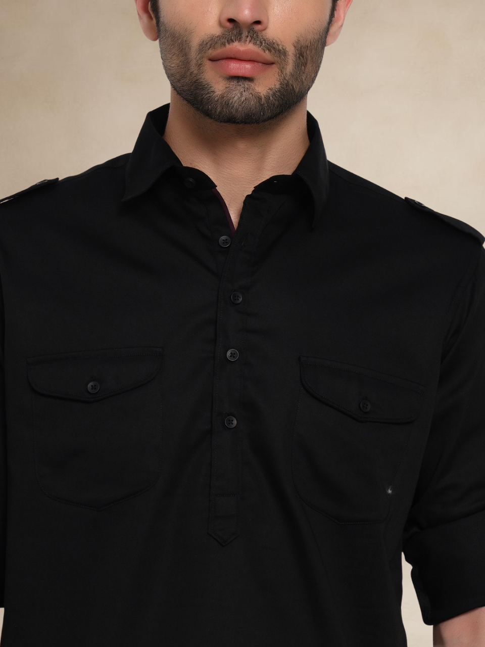 Military Style Pathani Suits Black