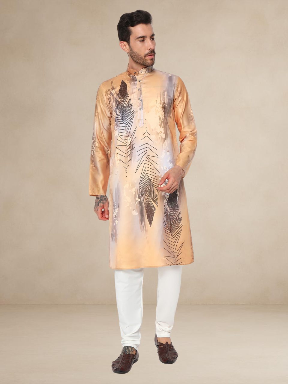 Designer Kurta Pyjama Set – Abstract Leaf Print | Bettino haldi