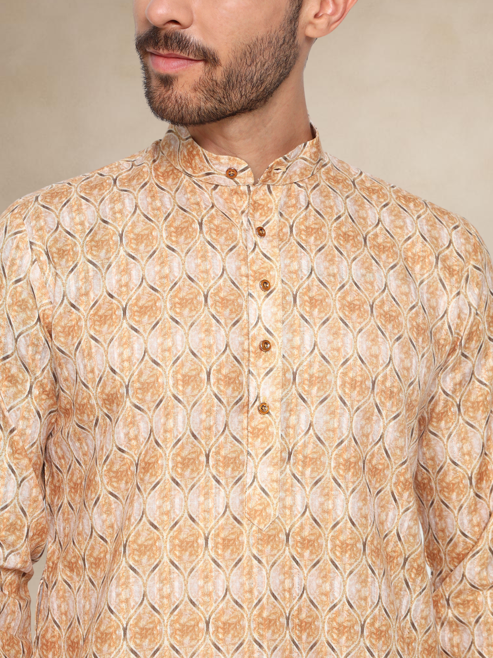Yellow Printed Kurta Pyjama Set for Men