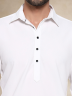 White Textured Button-Up Pathani Suit