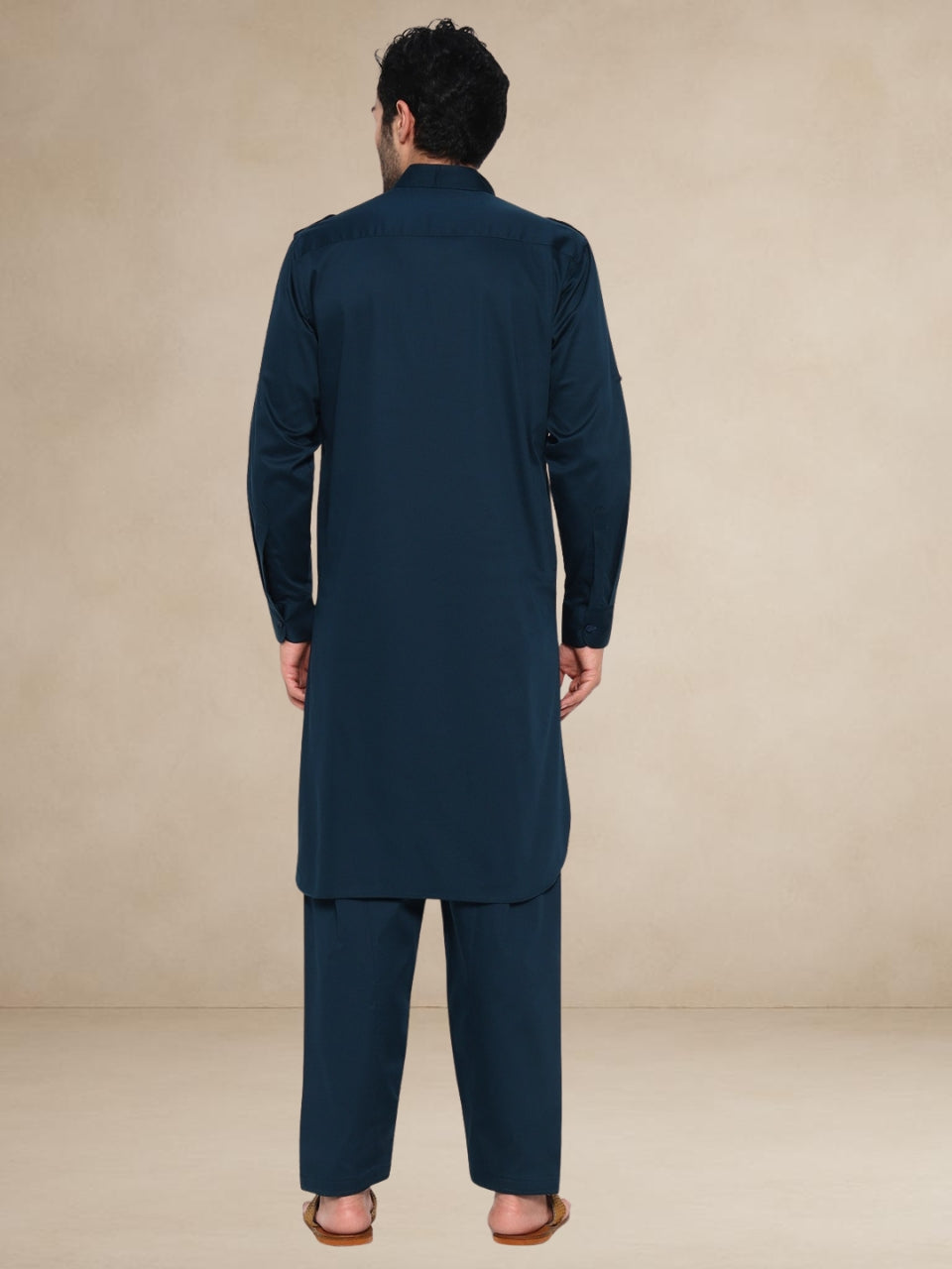 Military Style Pathani Suits Deep Sea Blue