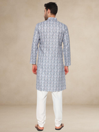 Dusty Blue Printed Kurta Pyjama Set for Men