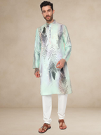 Designer Kurta Pyjama Set – Abstract Leaf Print | Bettino mint green